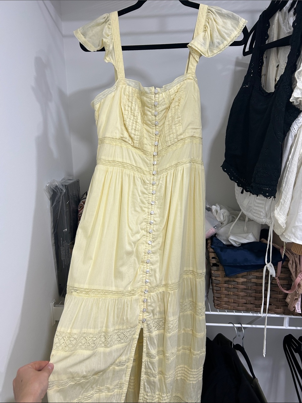 GAP Pale Yellow Button-Front Maxi Dress